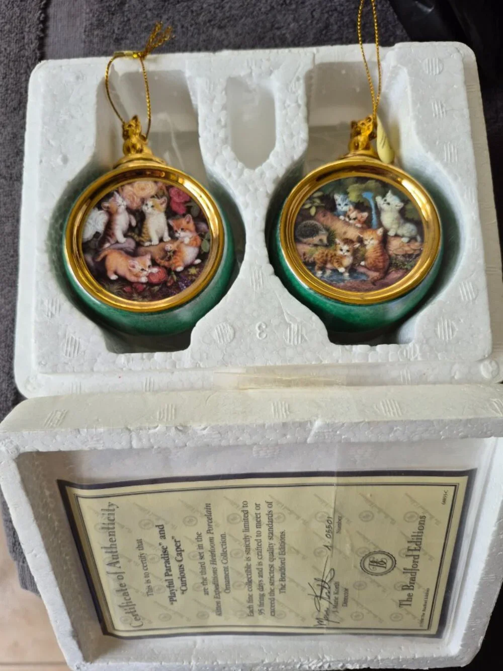Bradford Editions Kitten Expeditions Heirloom Porcelain Christmas Ornaments